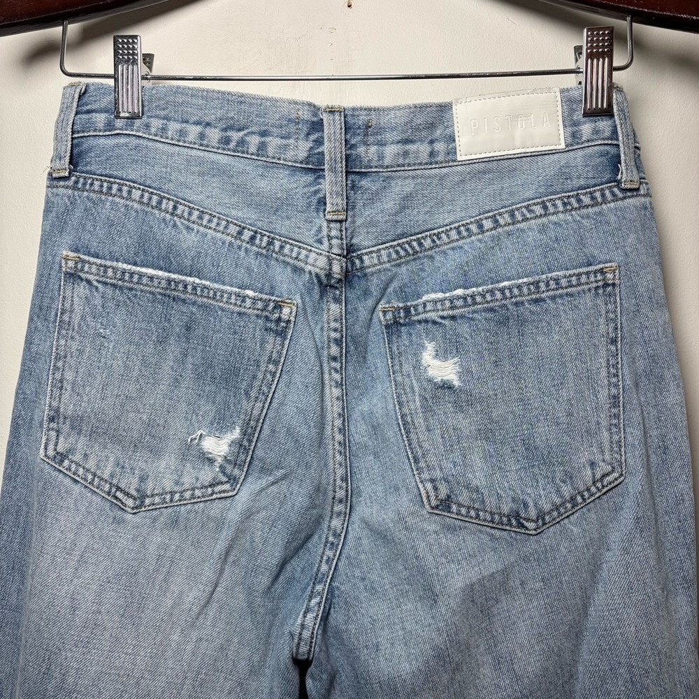 Pistola Jeans Sz 27 Distressed Light Wash Denim High Rise Straight Leg Raw Hem - Picture 10 of 11